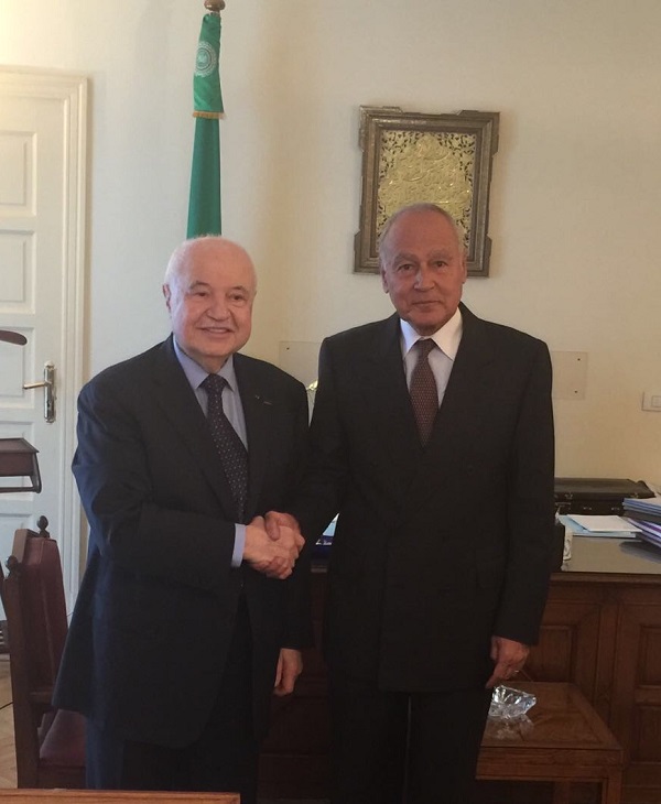 HE Mr. Ahmed Abu El Gait, General Secretary of the League of Arab States, receives HE Dr. Talal Abu-Ghazaleh, at his office at the League’s Secretariat headquarters in Cairo.