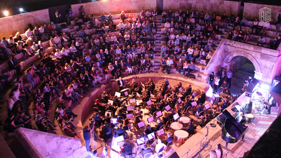 HE Dr. Talal Abu-Ghazaleh patronizes a concert for the renowned composer Talal Abu Al Ragheb and the Jordanian National Orchestra at the Odeon Amphitheatre