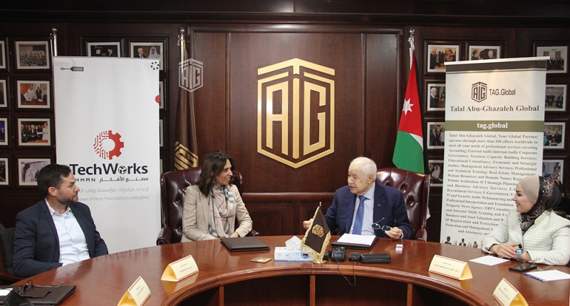 أبوغزاله يعلن اتفاق تعاون بين مؤسسة ولي العهد (TECHWORKS) وحاضنة ابتكارات أبوغزاله العالمية