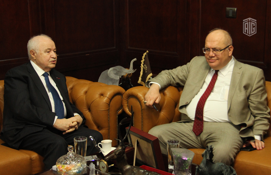 HE Dr. Talal Abu-Ghazaleh, and HE Eng. Sami Halaseh, Minister of Public Works and Housing, discuss a plan for housing solutions in Jordan